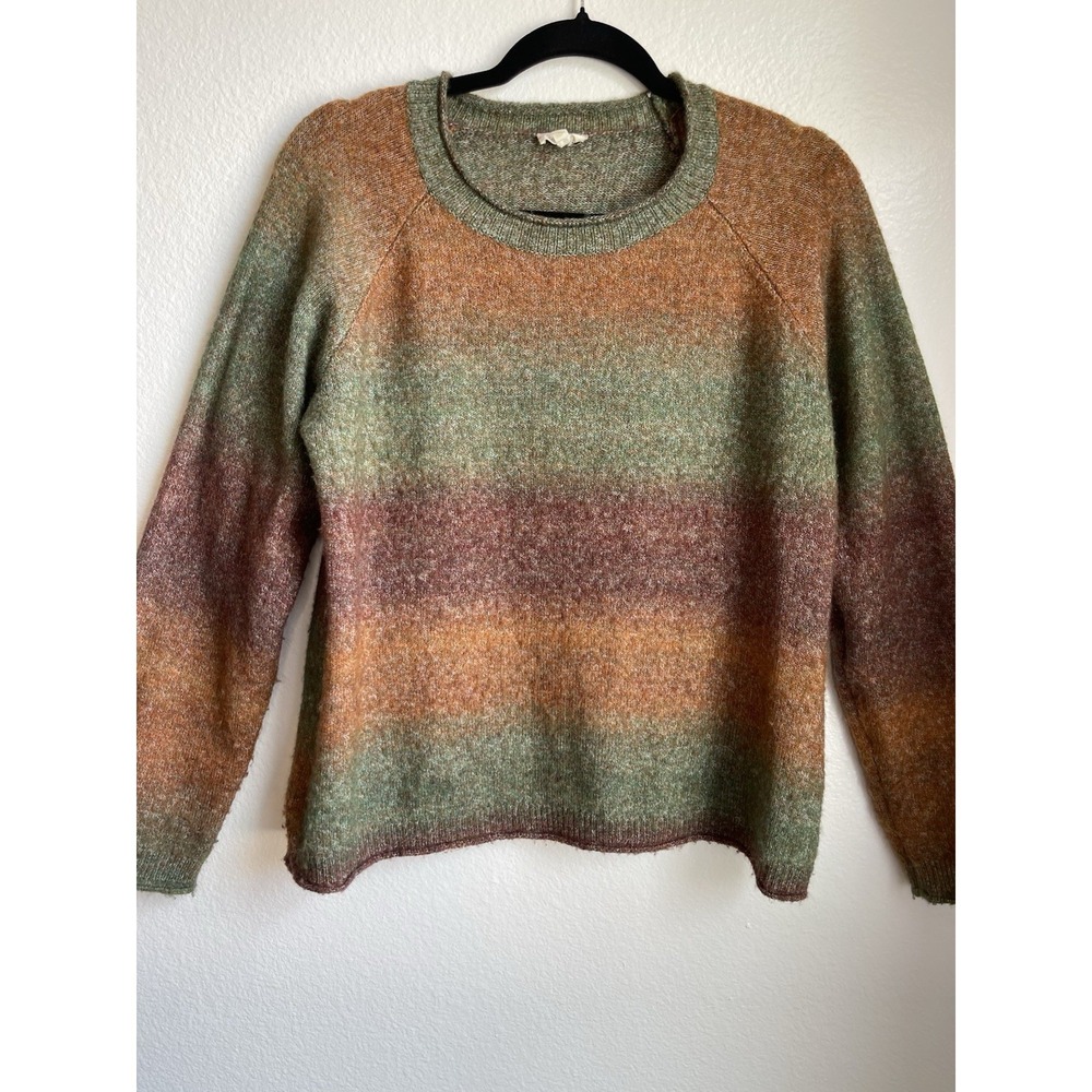 Green, Brown, Burnt Orange Long Sleeve Stripe Sweater